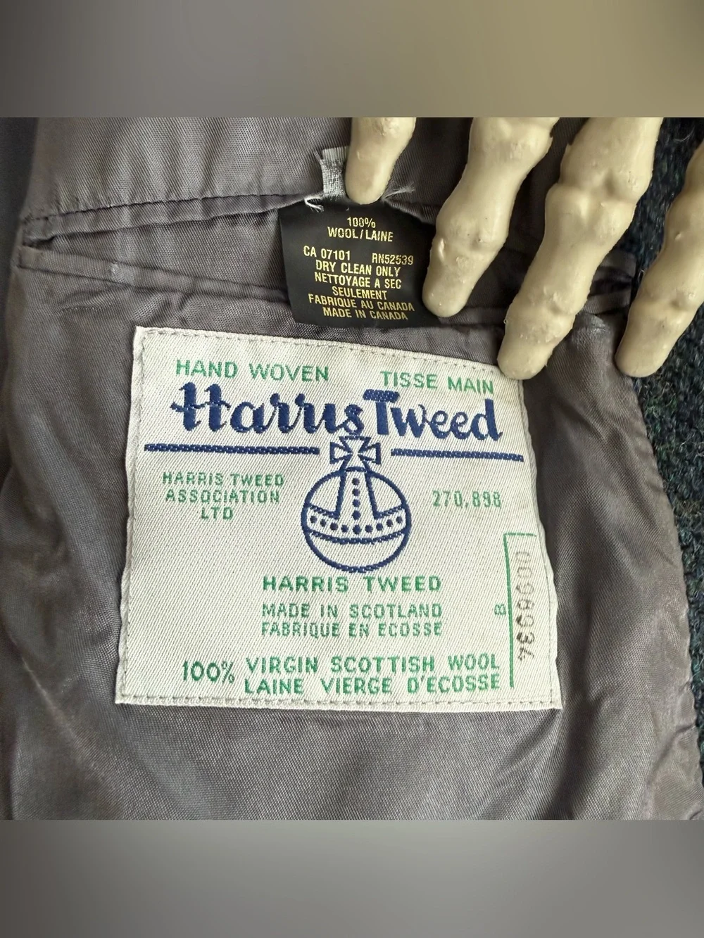 Vintage 80s Harris Tweed Blue Herringbone Wool Blazer ~ Size 42 / M